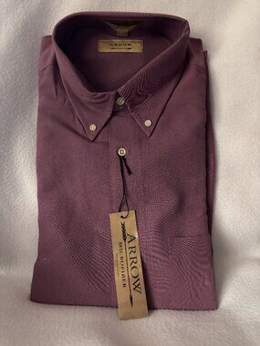 NWT Arrow Men’s Dress Shirt 16 32/33 Purple Microfiber Button Down